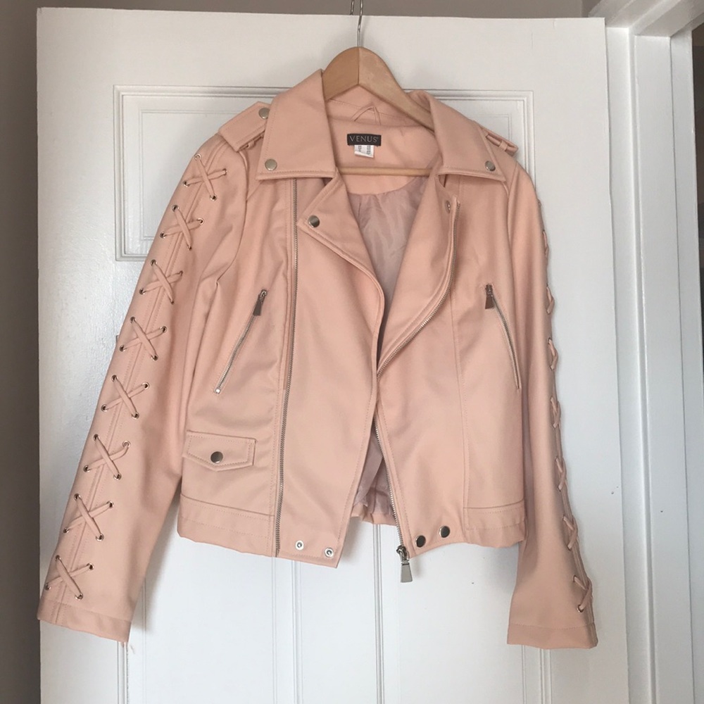 NWOT BLUSH PINK FAUX LEATHER JACKET